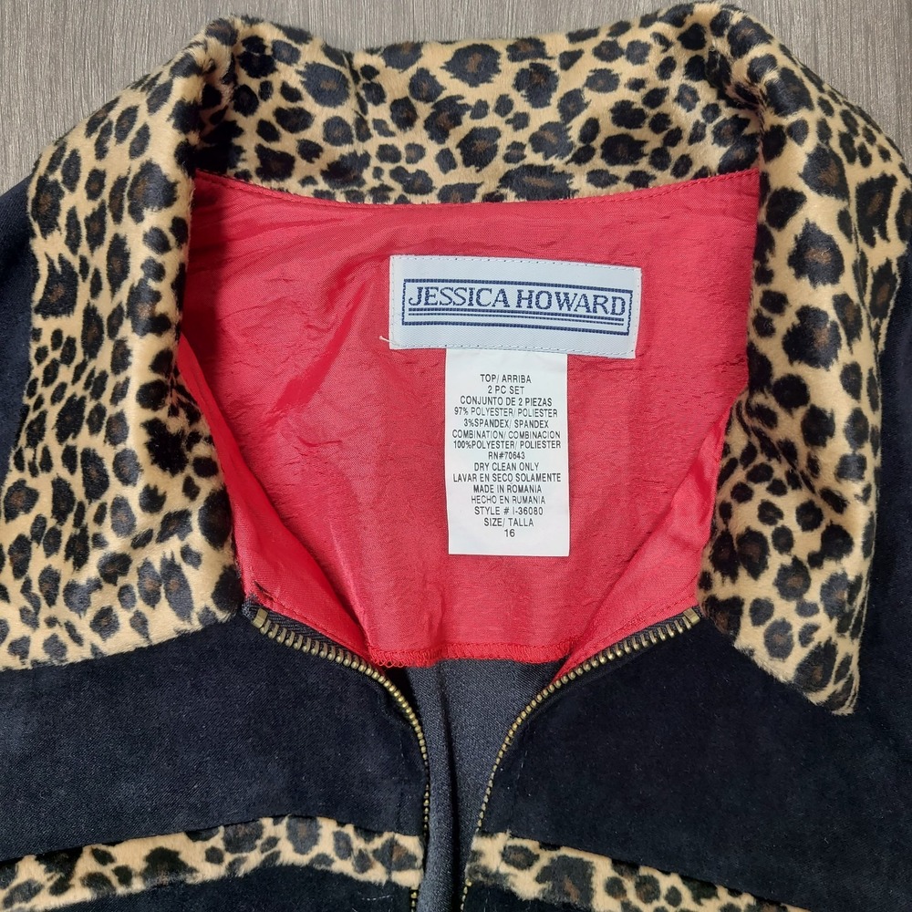 Vtg Jessica Howard Jacket Sz 14 Black Leopard Faux Fur Zip Career Y2k EUC - Picture 4 of 4